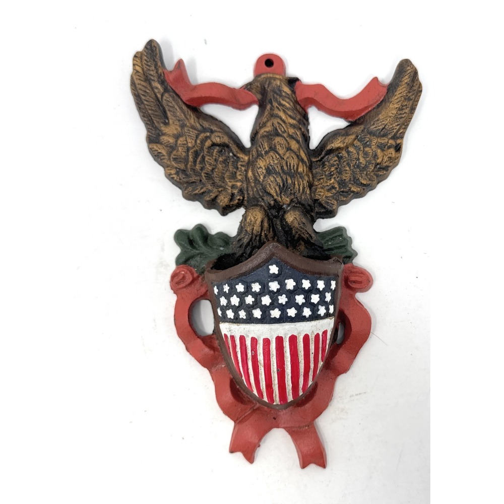 Vintage Cast Iron American Eagle‎ Stars and Stripes Decor with pouch/holder